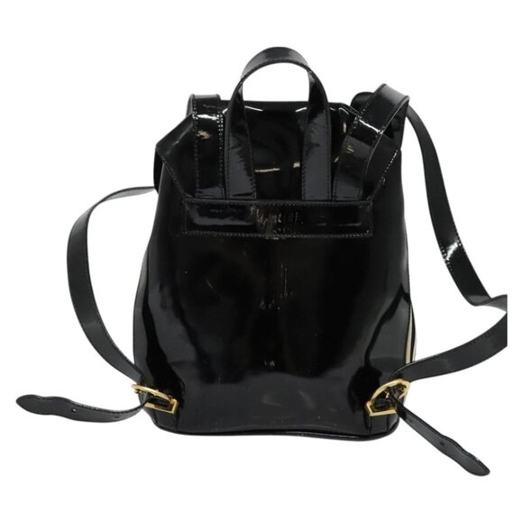 Salvatore Ferragamo Backpack Patent Canvas Black Gold Auth BA3113 main image 12